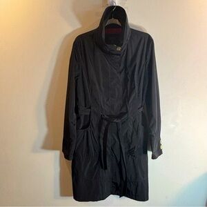 HILARY RADLEY Sz XL Funnel Neck Zip Up & Snap Button Belted Trench Coat No Hood